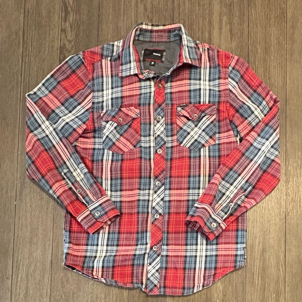 Hurley Western Button Up Shirt Men’s Size M Plaid Cowboy